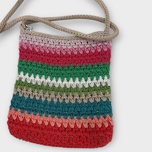 The Sak Crocheted Colorful Rainbow Striped Crossbody Shoulder Bag